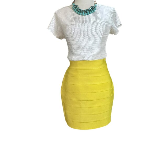 Herve Leger Dresses & Skirts - Hervé Léger for Forever 21 Yellow Bandage Mini Skirt Women’s Size XL NWT Bodycon